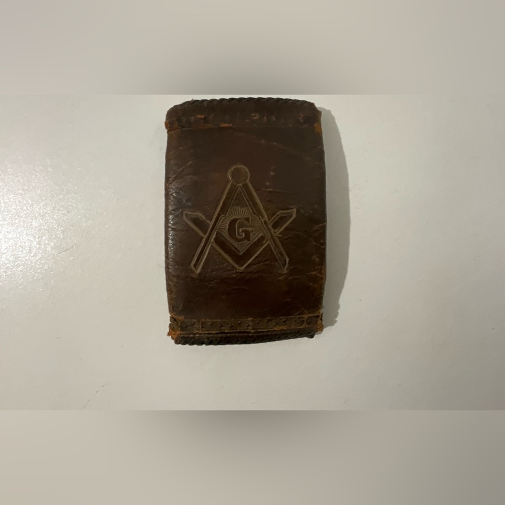 Vintage Tooled Leather Masonic Trifold Wallet Amity